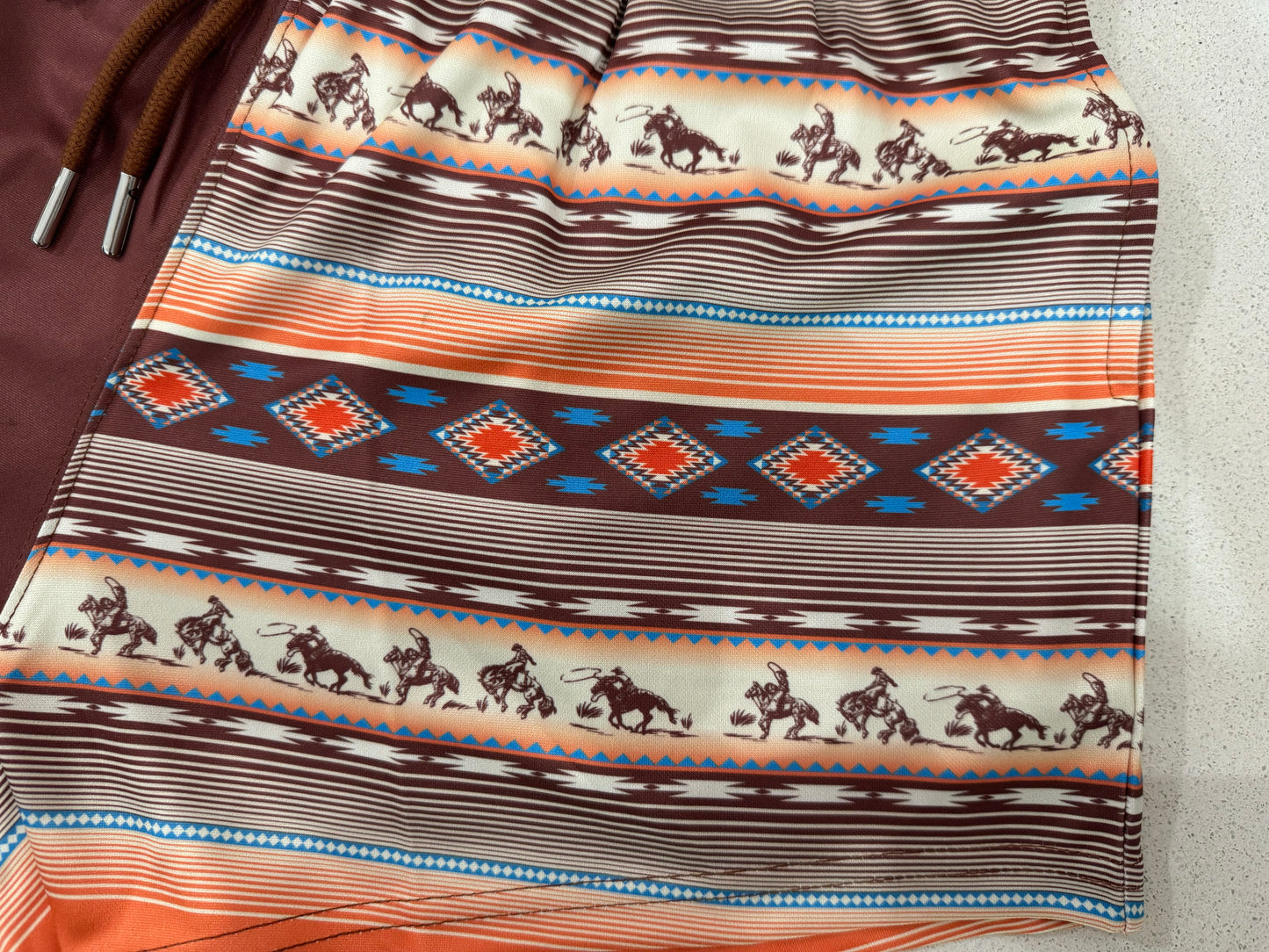 Brown Horse Aztec Footy Shorts (With Pockets)