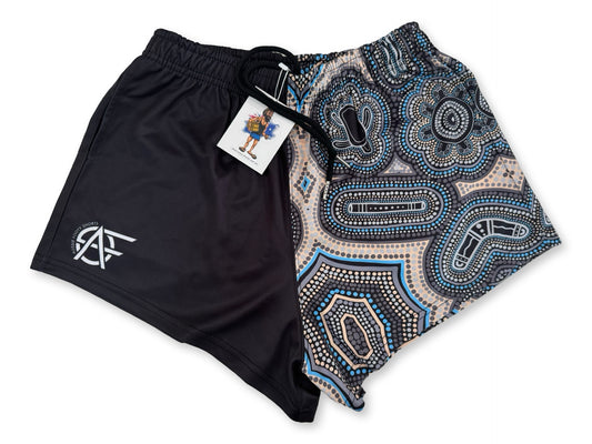 🔥NEW🔥 Indigenous Dot Art- Footy Shorts Black (With Pockets) by