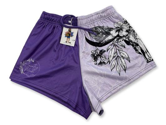 🔥NEW🔥 Bull Skull Purple Footy Shorts (With Pockets)