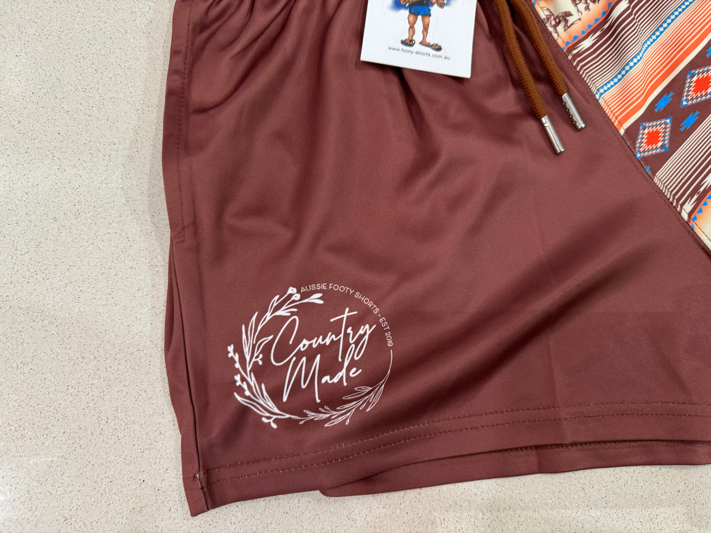 Brown Horse Aztec Footy Shorts (With Pockets)