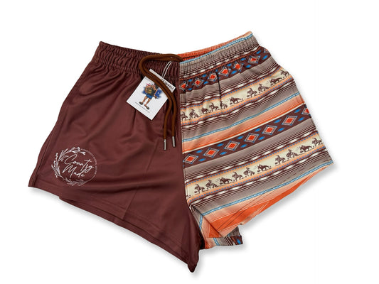 Brown Horse Aztec Footy Shorts (With Pockets)