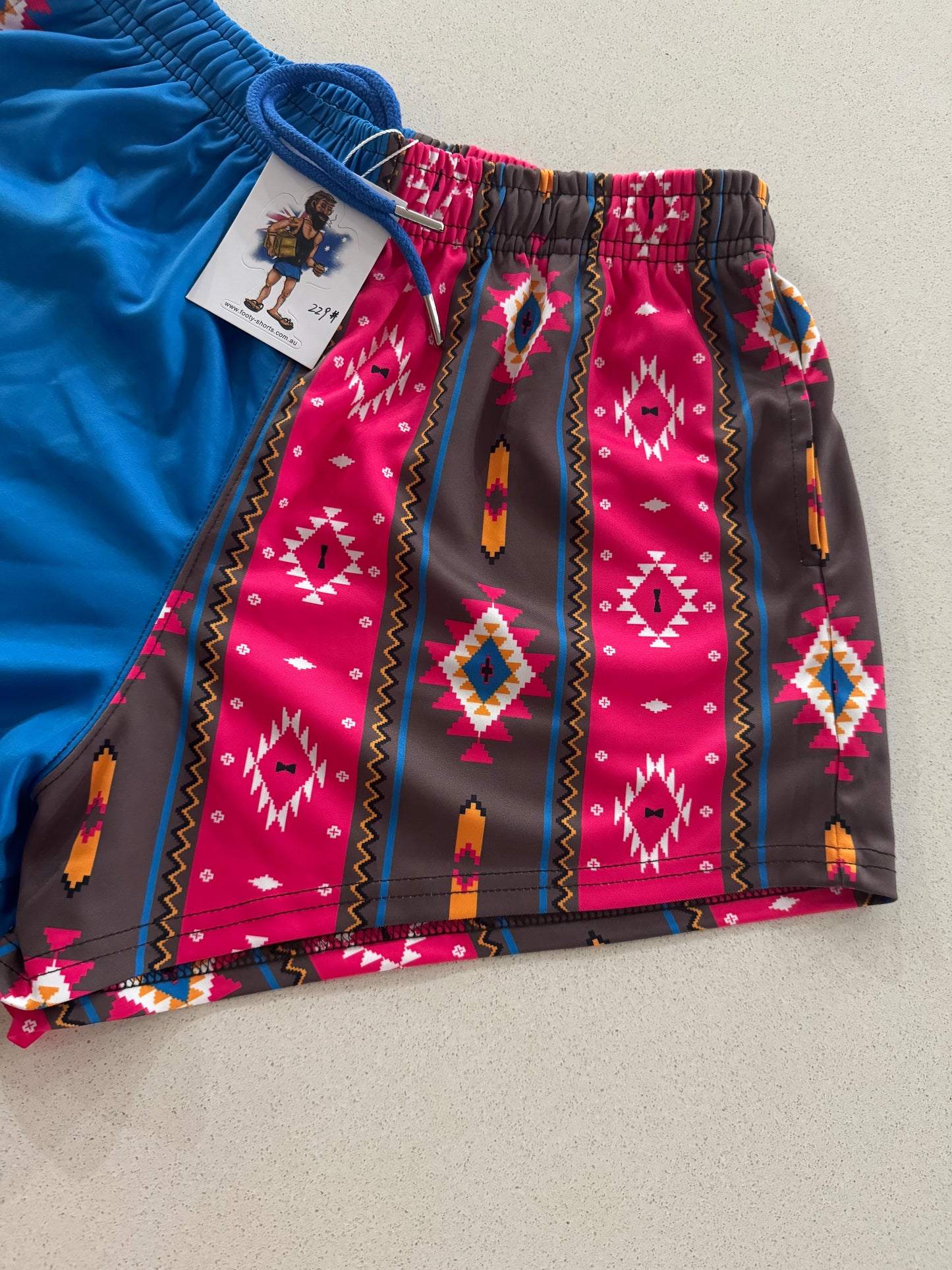 🔥NEW🔥 Tribal Print Blue Footy Shorts (With Pockets)