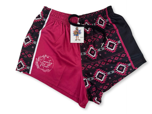 🔥NEW🔥 Pink & Black Aztec Footy Shorts (With Pockets)