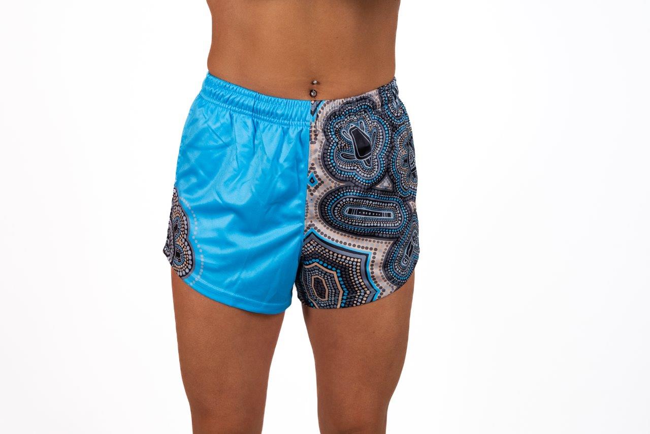 🔥NEW🔥 Indigenous Dot Art- Footy Shorts Light Blue (With Pockets)