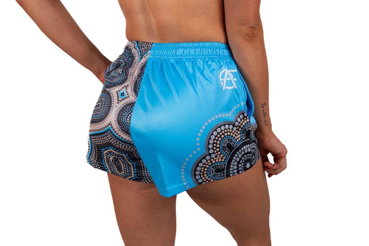 🔥NEW🔥 Indigenous Dot Art- Footy Shorts Light Blue (With Pockets)