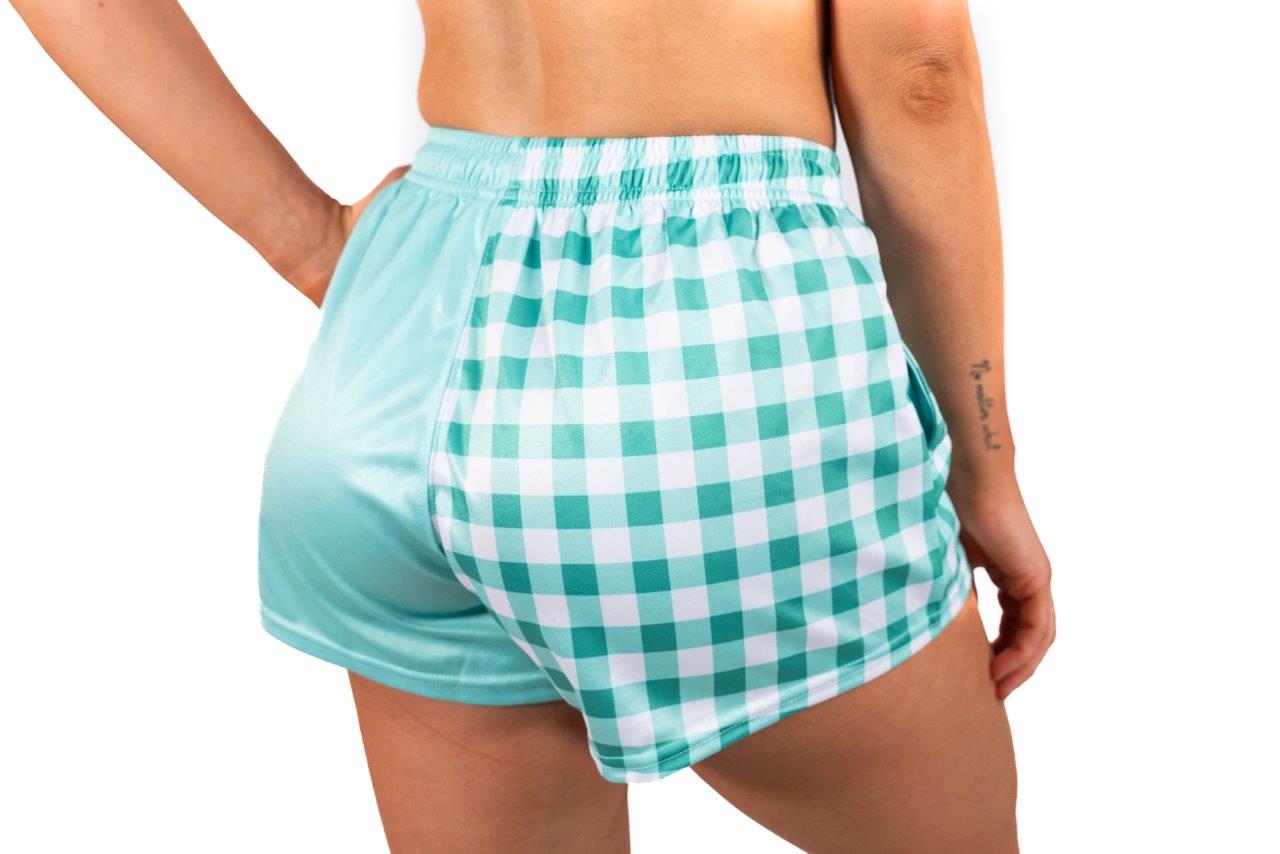 Green Chequered - Footy Shorts (With Pockets) Gingham