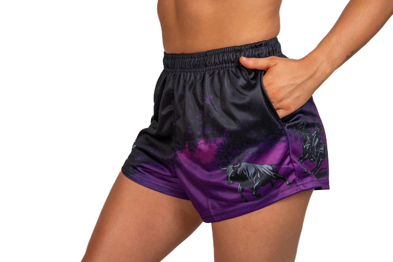 🔥NEW🔥 Bull Muster Purple Footy Shorts (With Pockets)