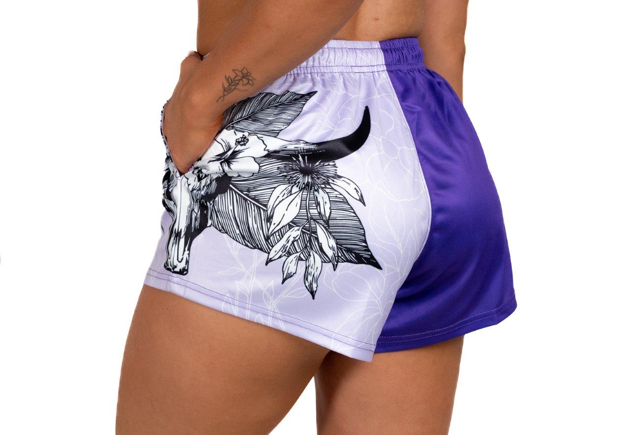 🔥NEW🔥 Bull Skull Purple Footy Shorts (With Pockets)