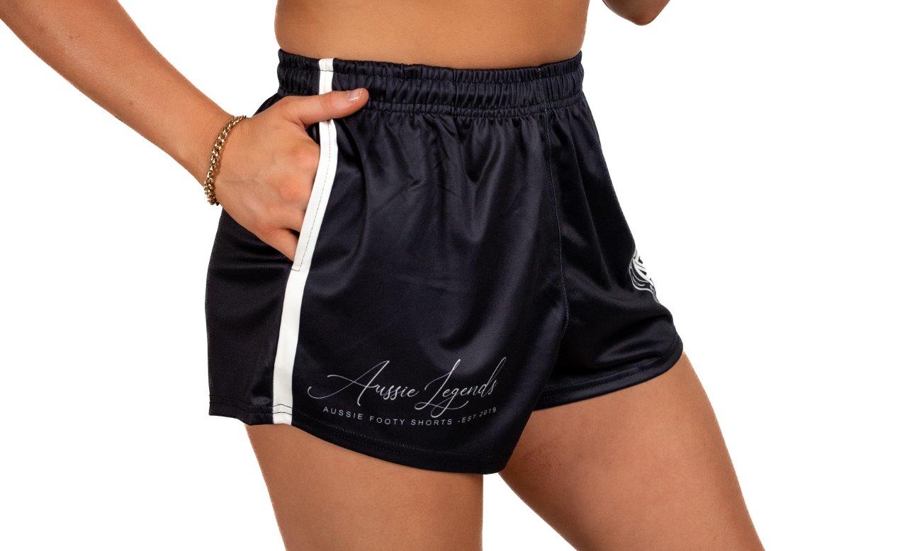 Country Made- Black & White Footy Shorts (With Pockets)