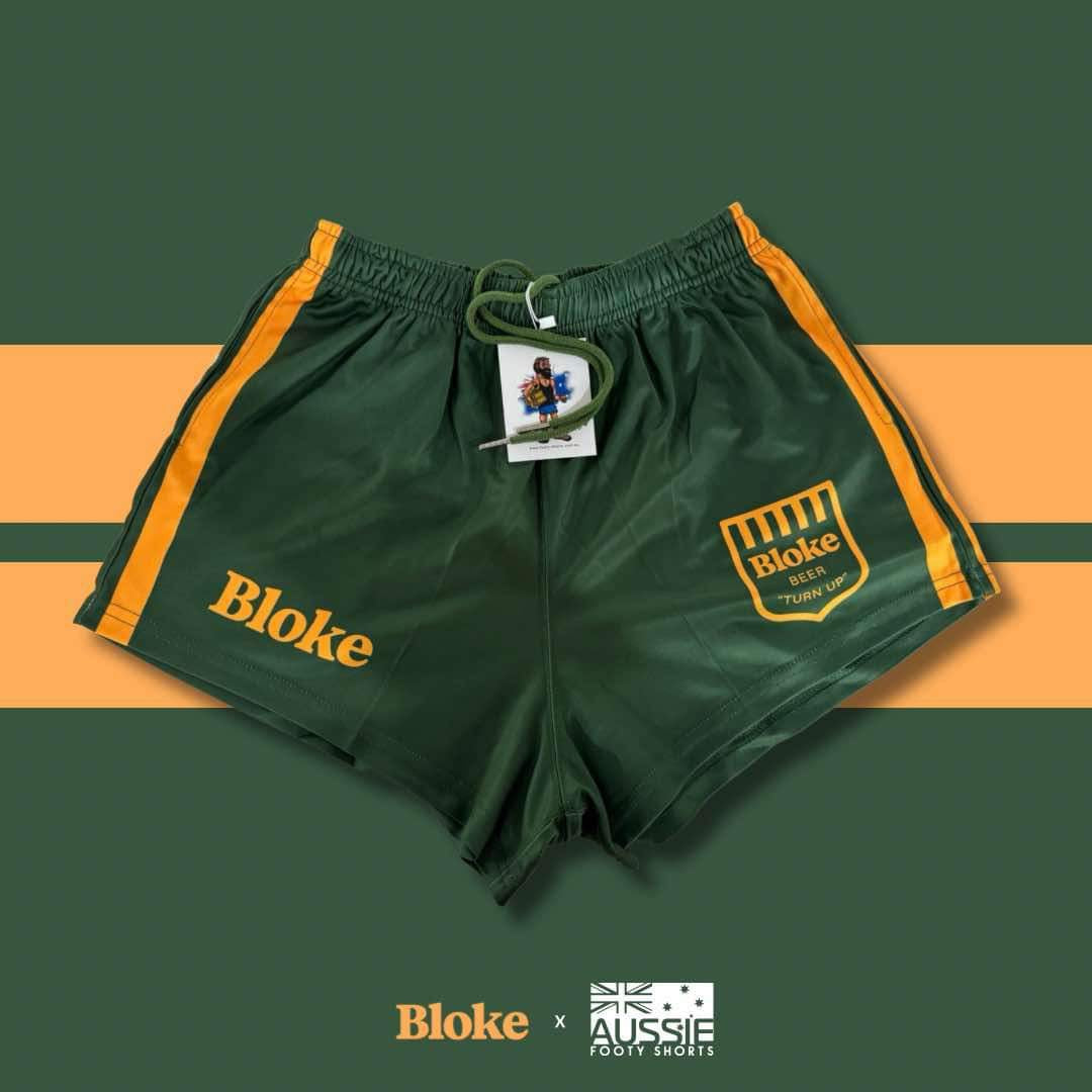 BLOKE - Green and Gold - Footy Shorts (With Pockets)