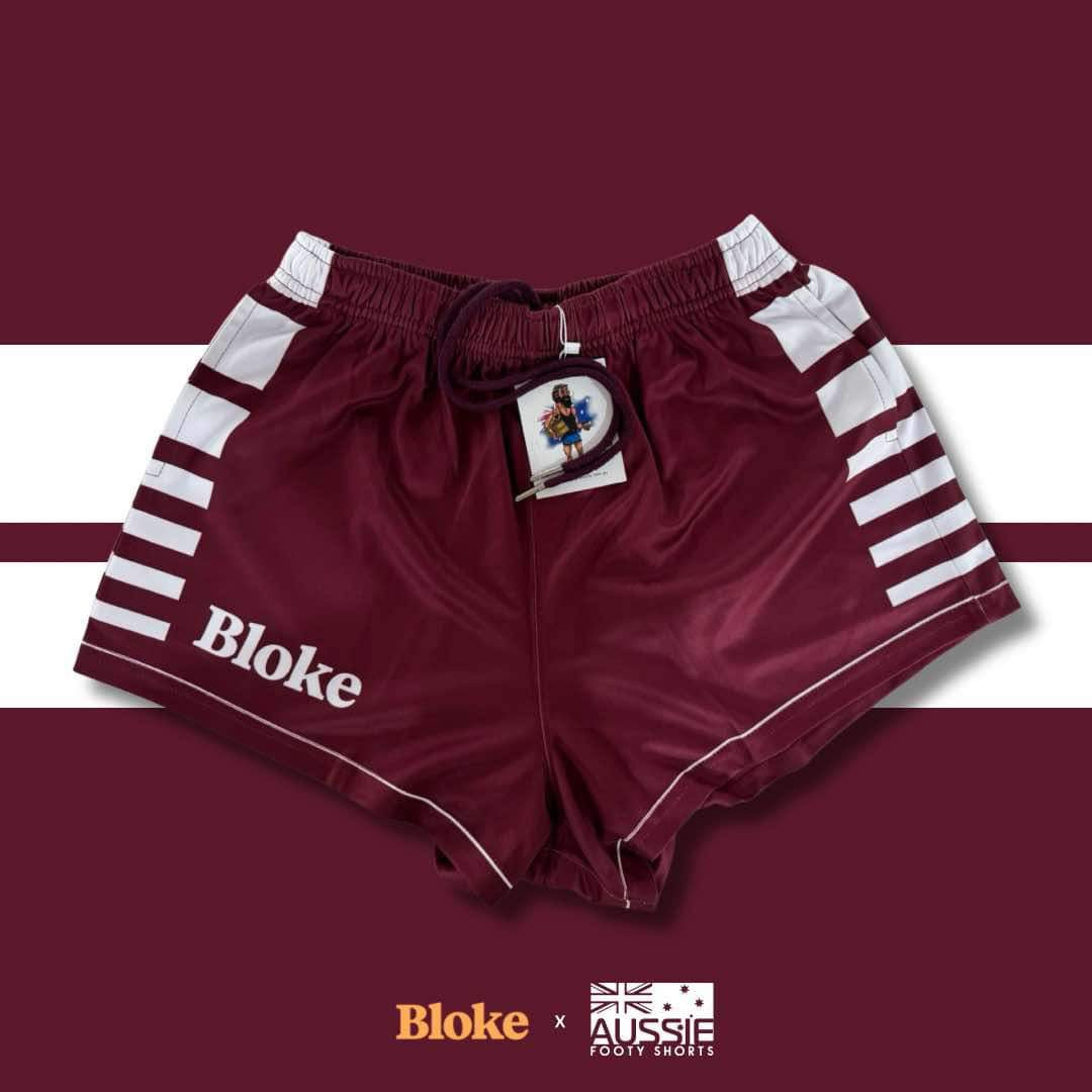 BLOKE - Maroon - Footy Shorts (With Pockets)