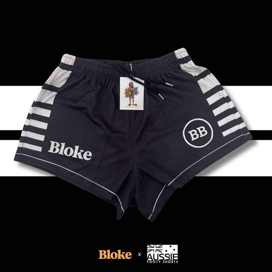 BLOKE - Black & White - Footy Shorts (With Pockets)