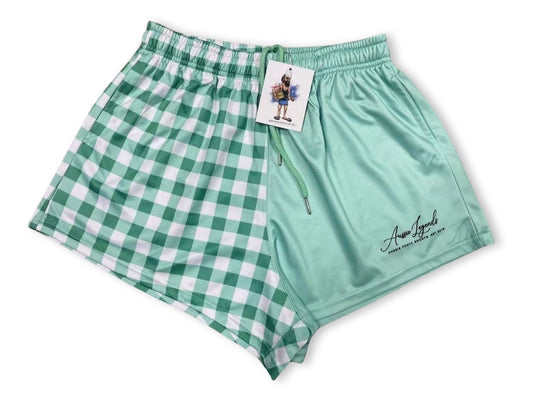 Green Chequered - Footy Shorts (With Pockets) Gingham