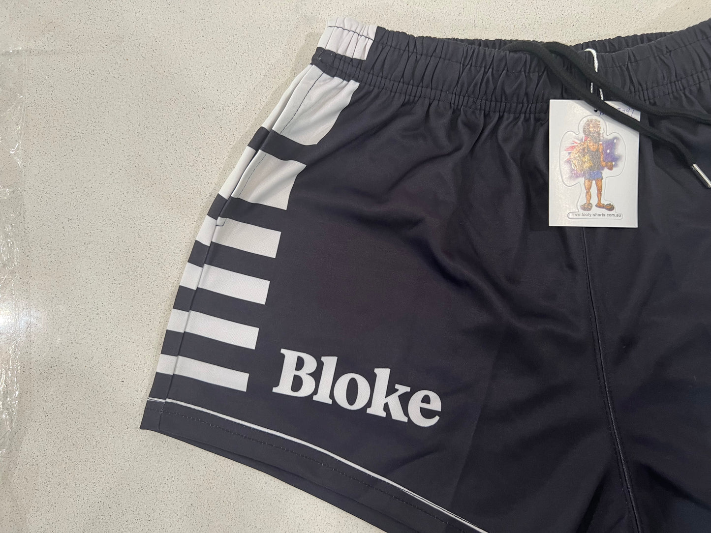 BLOKE - Black & White - Footy Shorts (With Pockets)