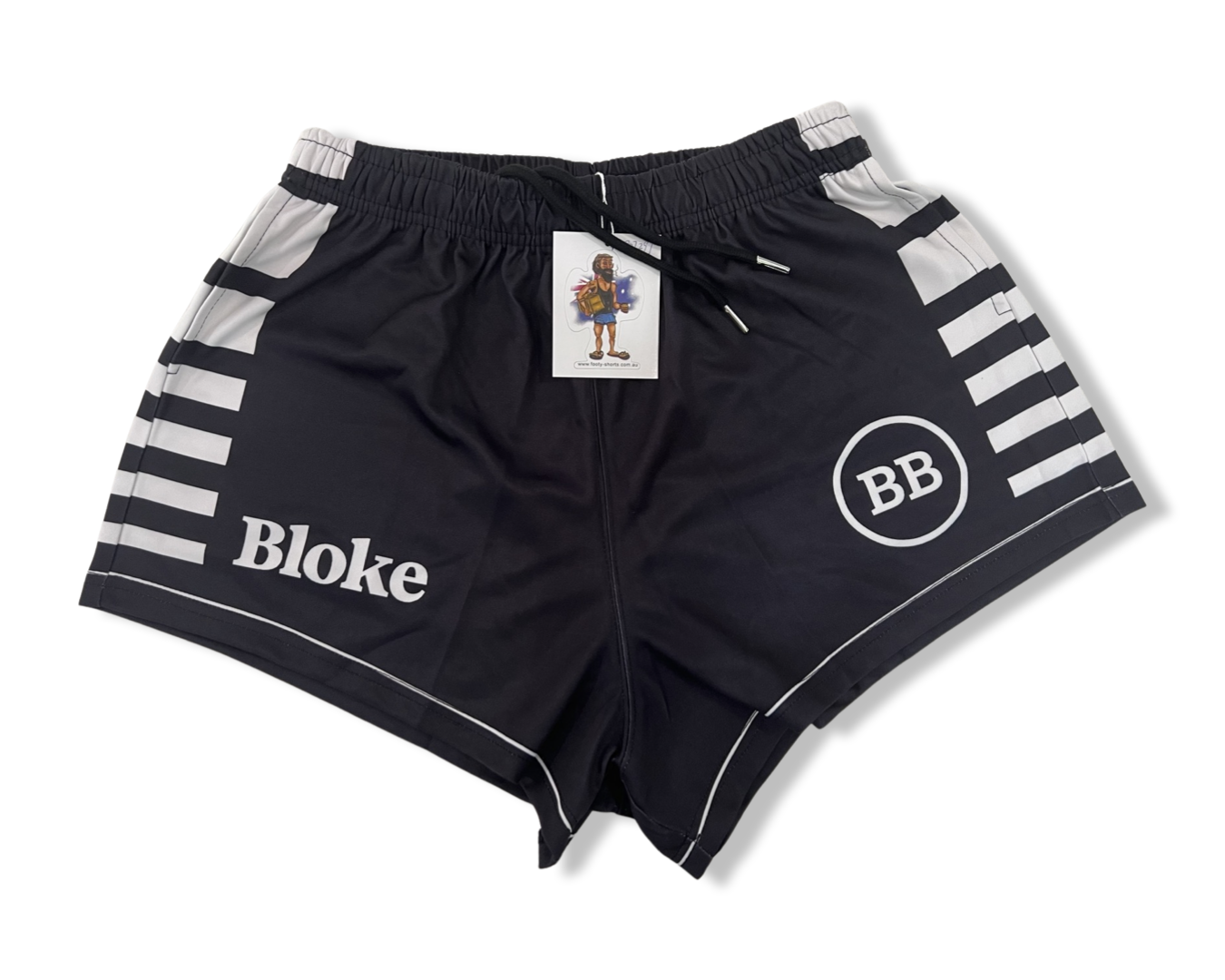 BLOKE - Black & White - Footy Shorts (With Pockets)