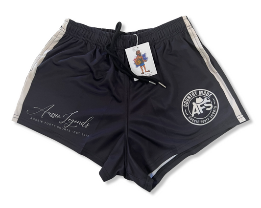 Country Made- Black & White Footy Shorts (With Pockets)